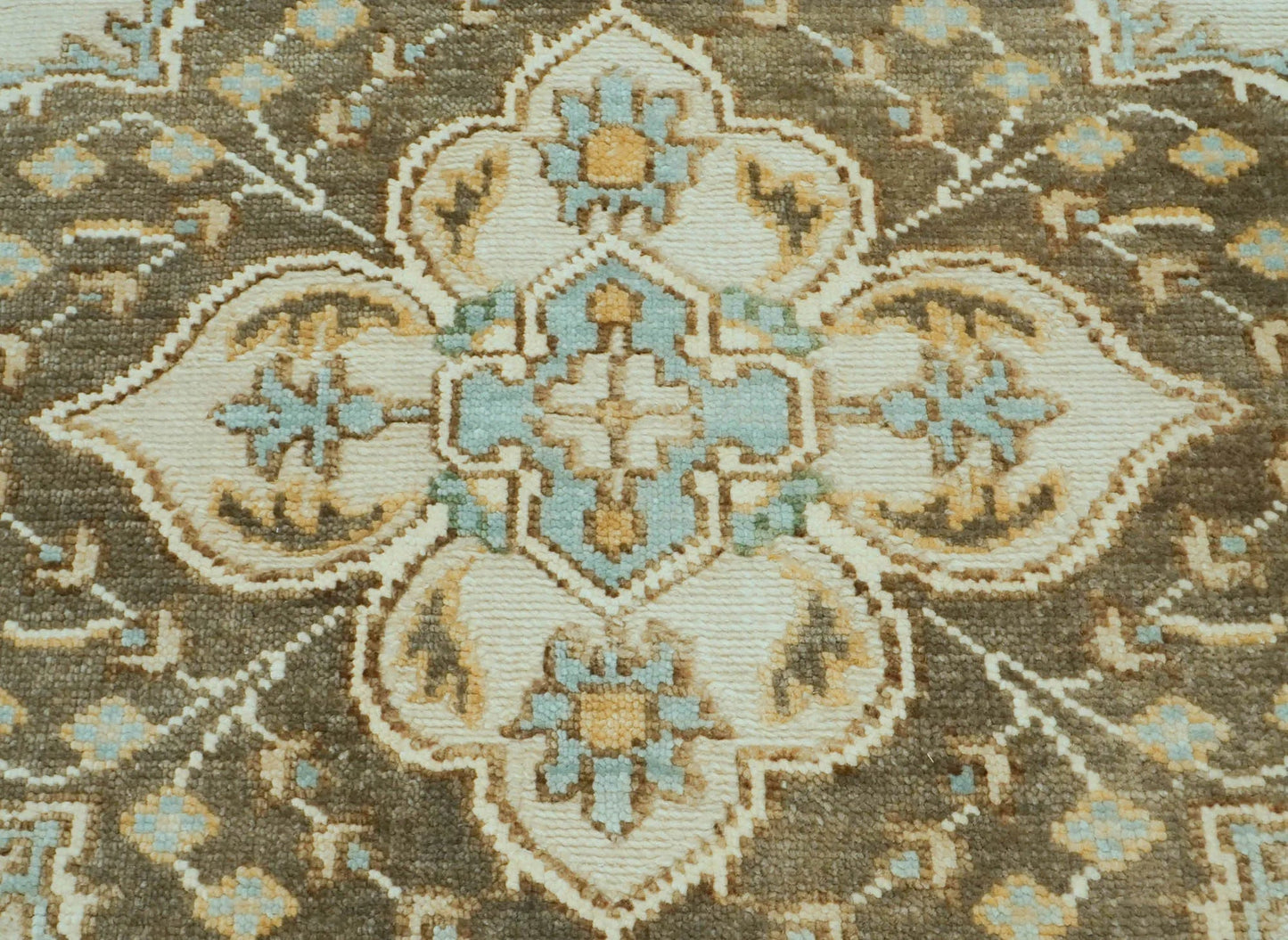 LoomBloom 8x10 Beige Hand Knotted Medallion Oushak Wool Oriental Area Rug-4