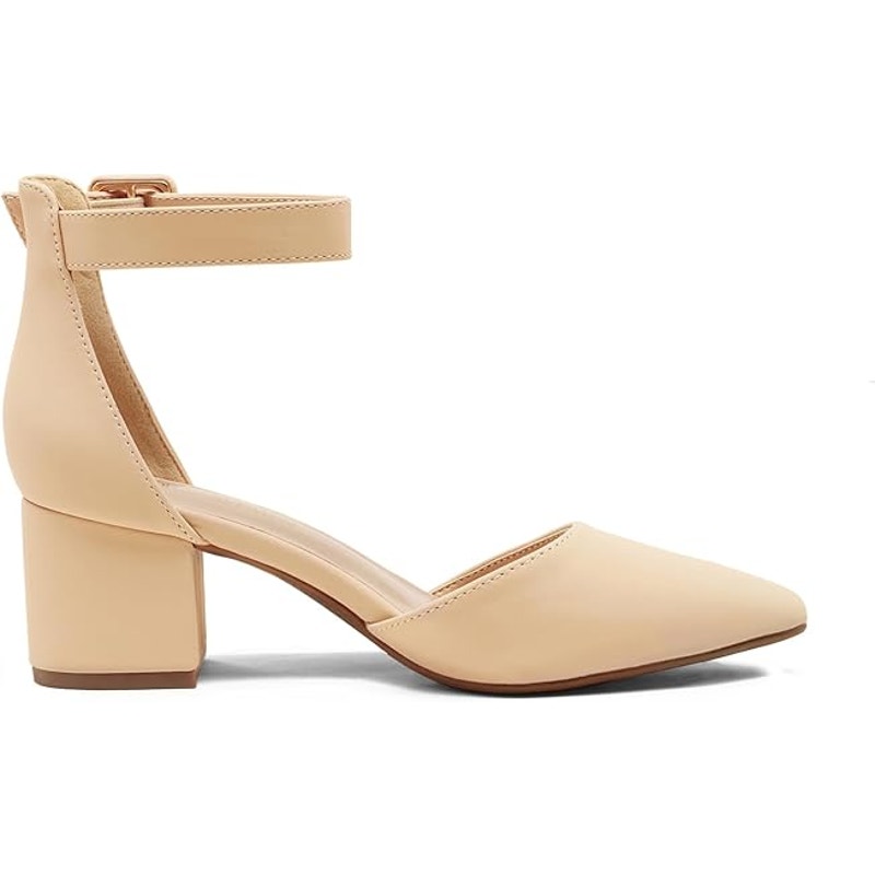 Dream Pairs Womens 9.5 Tan Pointy Toe 2.5" Block Heel Ankle Strap Sandal Shoes
