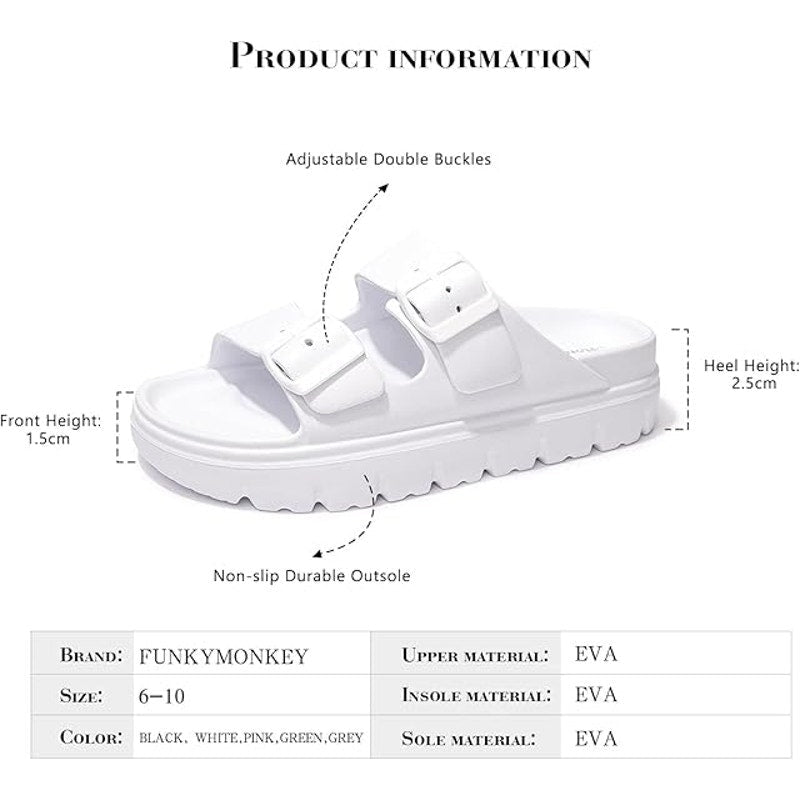 FunkyMonkey Womens 8 White Sandal Adjustable Strap Open Round Toe Slid On Shoes