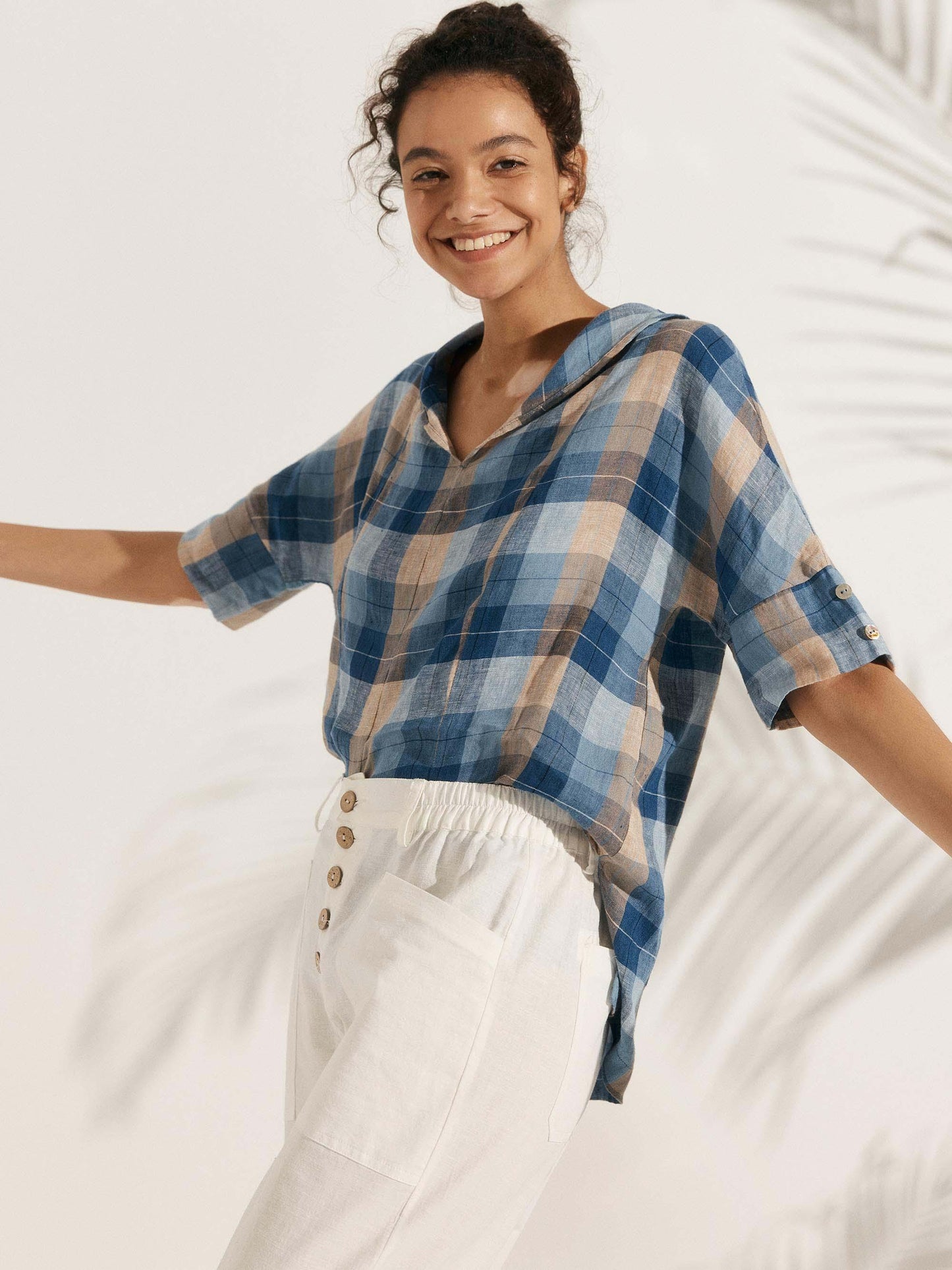 Linen V-Neck Short Sleeve Shirt SIERRA