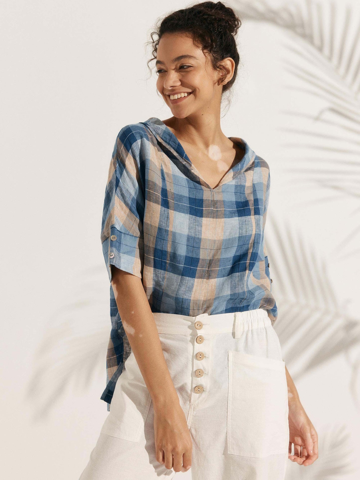 Linen V-Neck Short Sleeve Shirt SIERRA