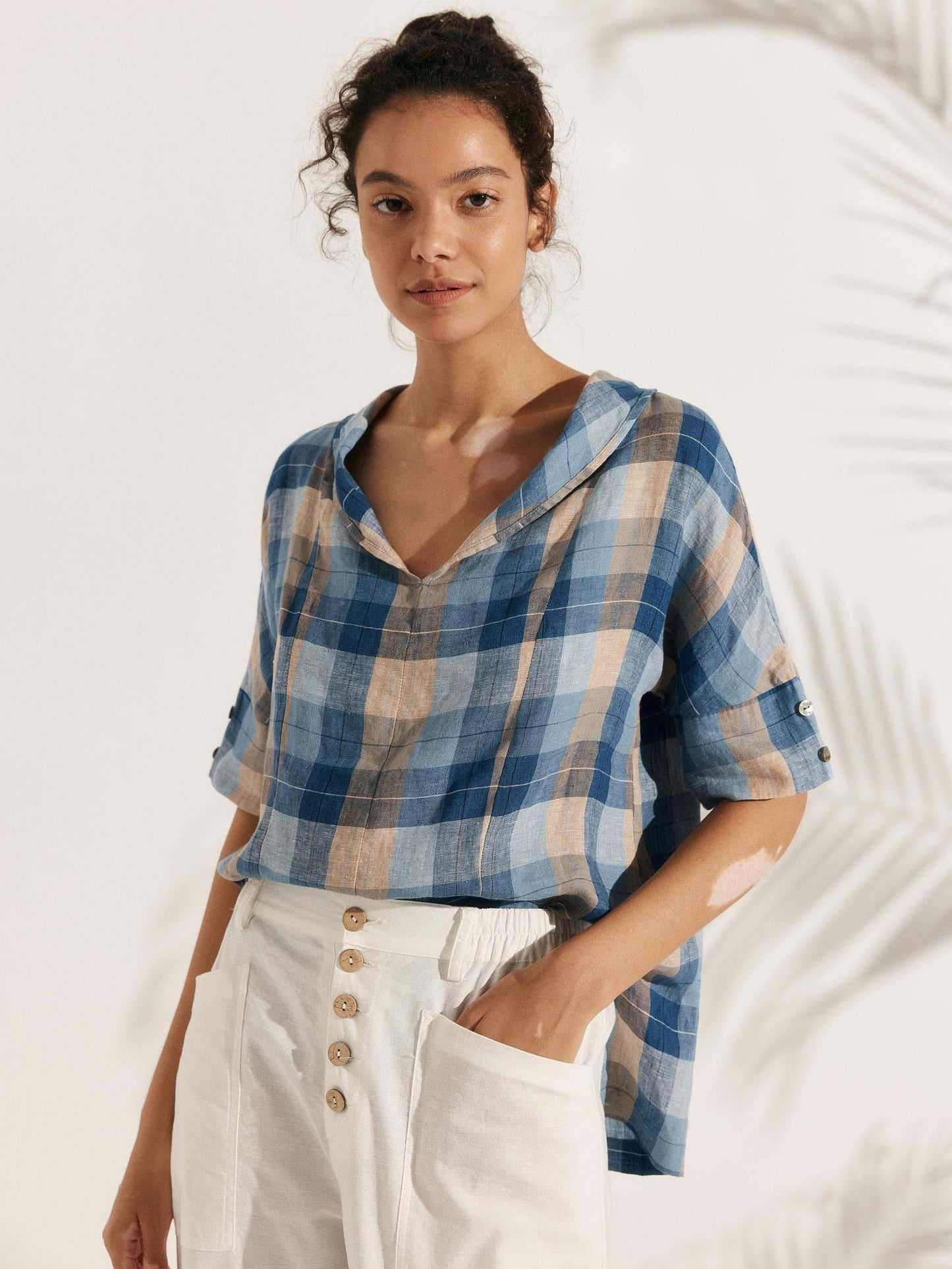 Linen V-Neck Short Sleeve Shirt SIERRA
