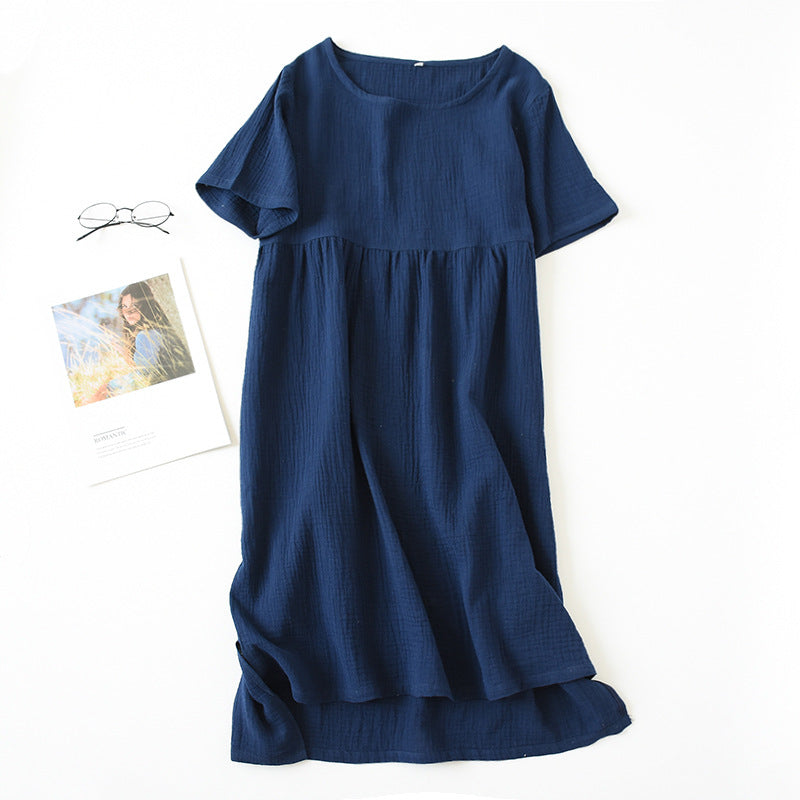 Women's Cotton Nightdress Crepe Short Sleeve Plus Size
