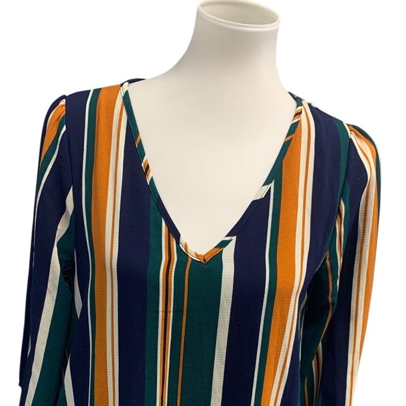 Entro Womens Small Deep V Modern Striped Tie  Long Sleeve Sheath Dress