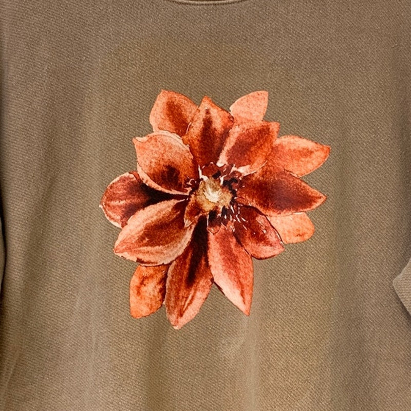 Upcycled Hand Printed Womens Medium Poinsettia Flower Long Sleeve Sweatshirt
