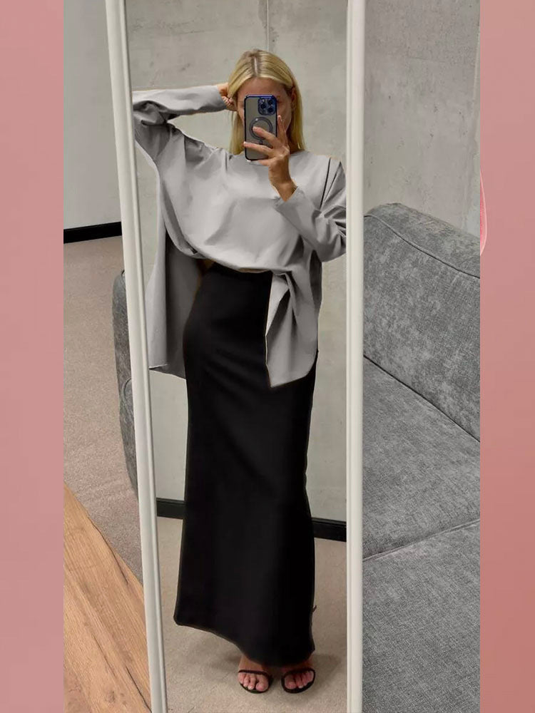 Style Long Sleeve T-Shirt Women's Pure Cotton Loose Fit Slit Knitted Top Wine Red