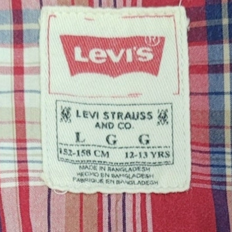 Levis Boys Large Long Sleeve Plaid Pearl Snap Up Shirt w Front Pockets