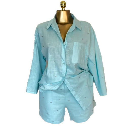 Collar shirt shorts set