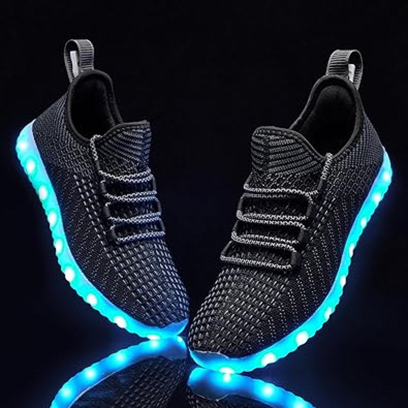 Mens Size 12 Black Mesh Rechargeable Light Up Halloween Lace Up Sneaker Shoes