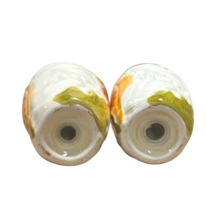 Vintage Red Green Gold Yellow Fall Leaf White Ceramic Salt & Pepper Shaker Set
