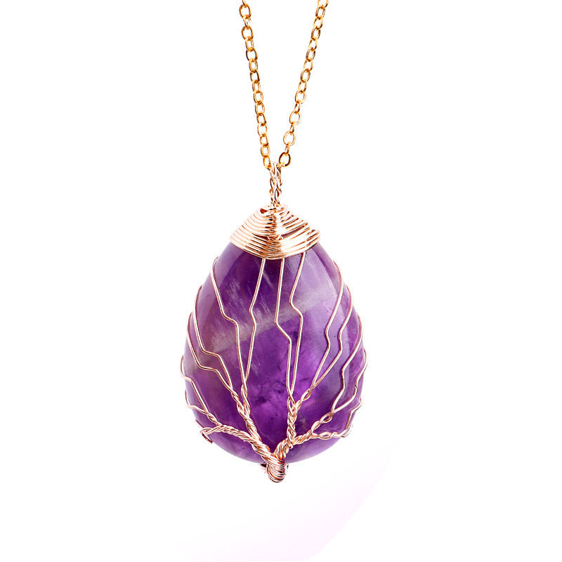 Natural Stone Tie Line Tree Of Life Pendant Necklace