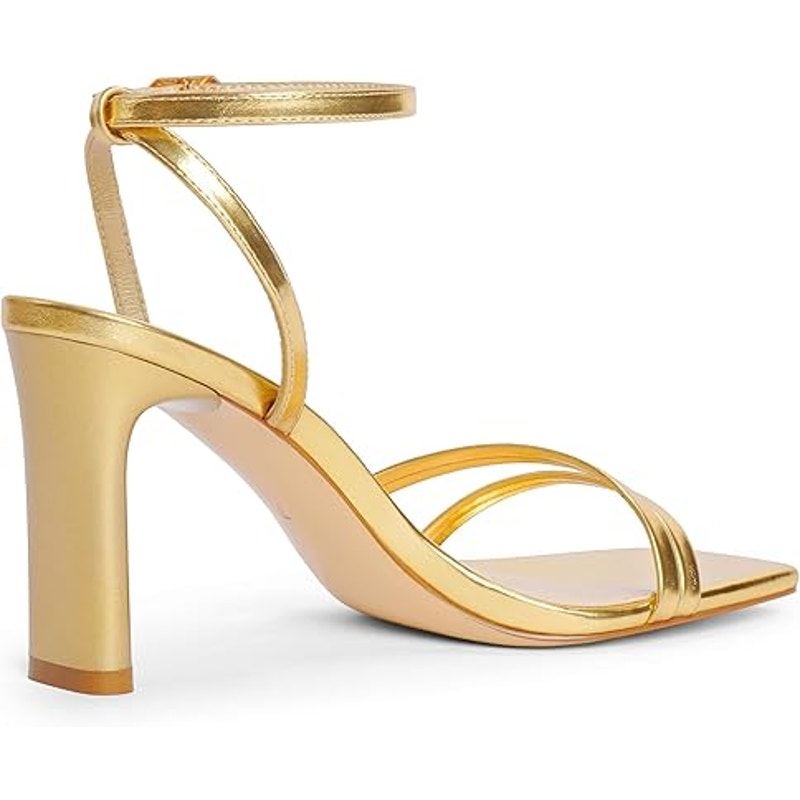 Modatope Womens Size 8 Shiny Gold Open Toe Ankle Strap 3.75" Heel Sandal Shoes
