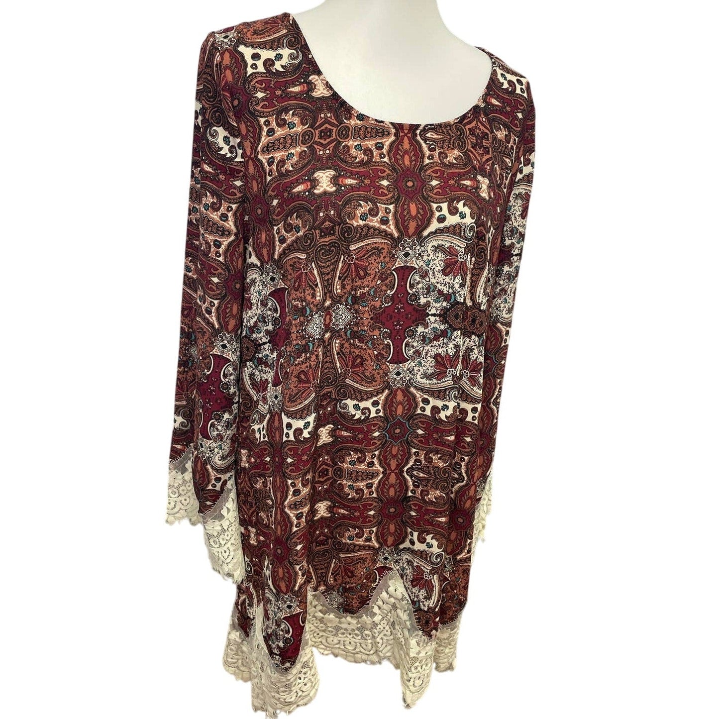 Blu Pepper Womens Large Long Sleeve Paisley Print Lacy Polyester Blend Dress