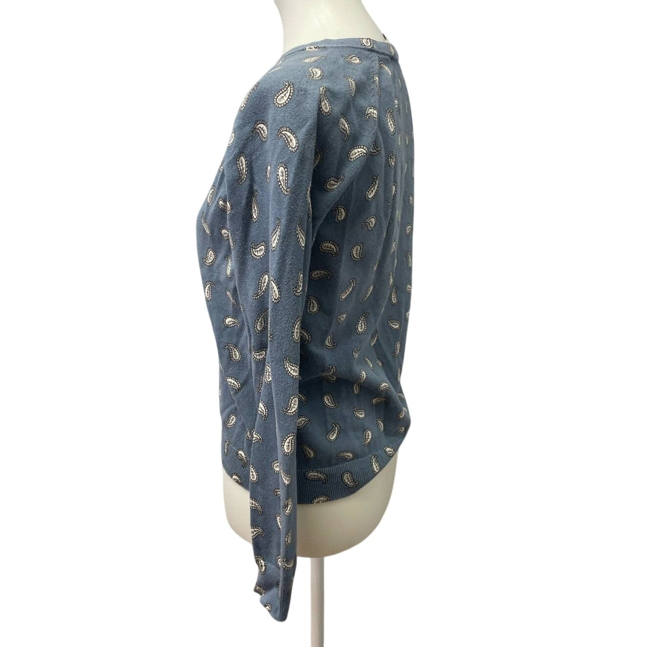 LOFT Womens Small Paisley Blue Long Sleeve Crew Neck 100% Cotton Sweater