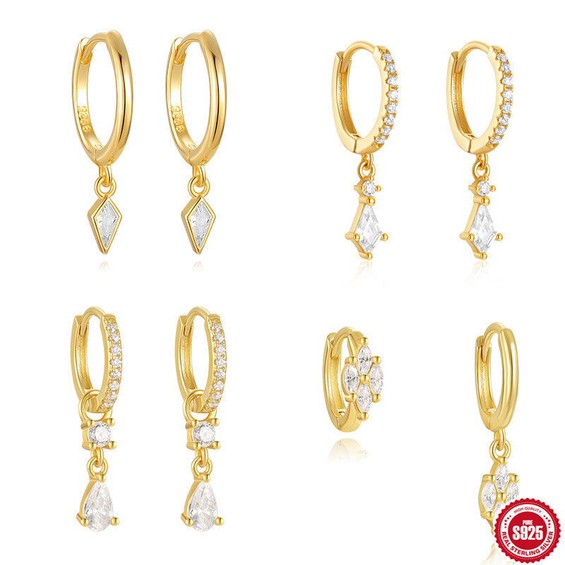 S925 Sterling Silver Kite-Shape Stone Earrings