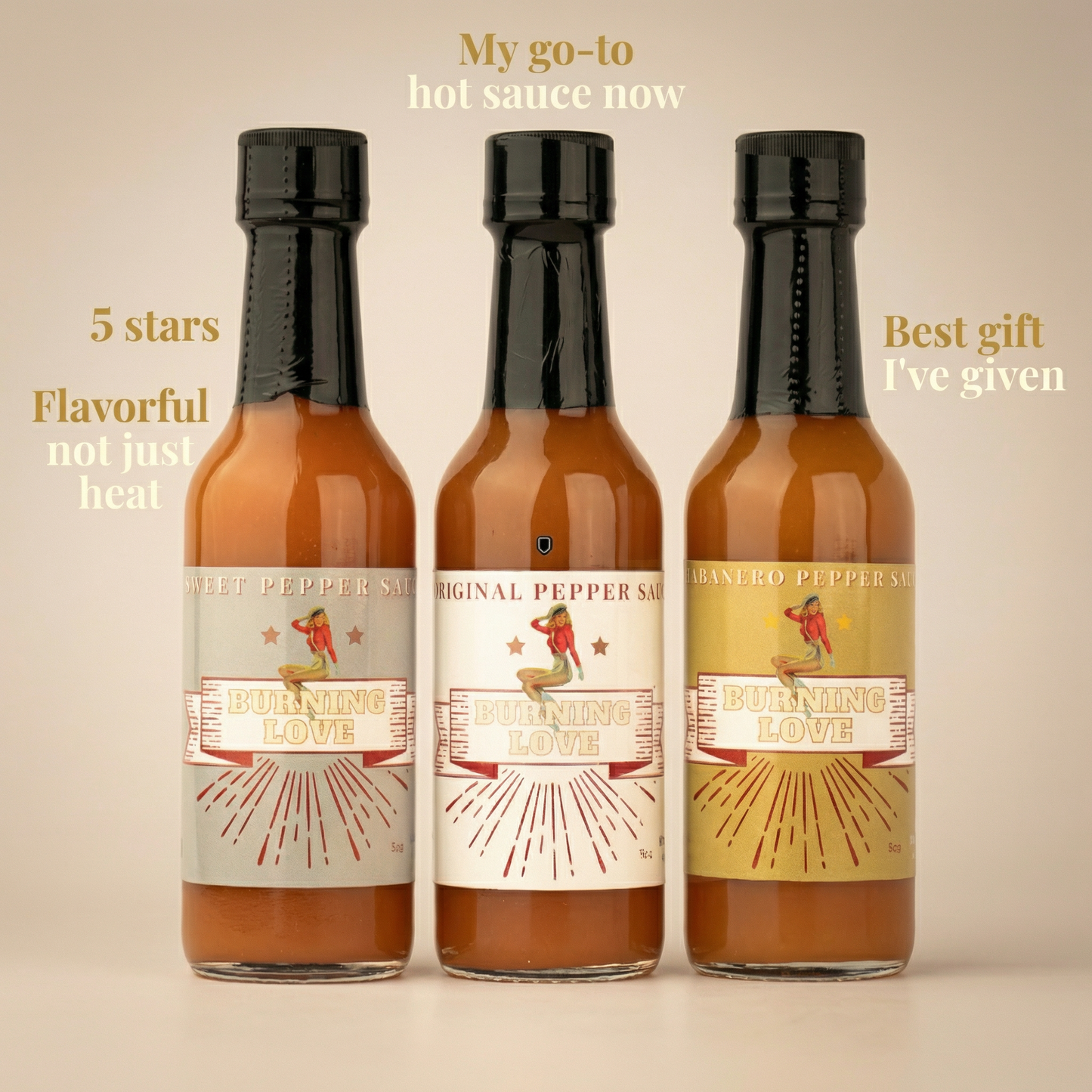 Hot Sauce 3-Pack Gift Set - Original, Habanero & Sweet Heat | Small Batch Restaurant Made | Lady May