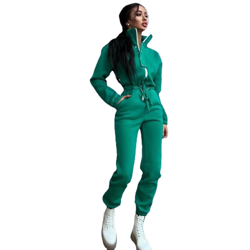 Stand-up Collar Cinched Leisure Jumpsuit
