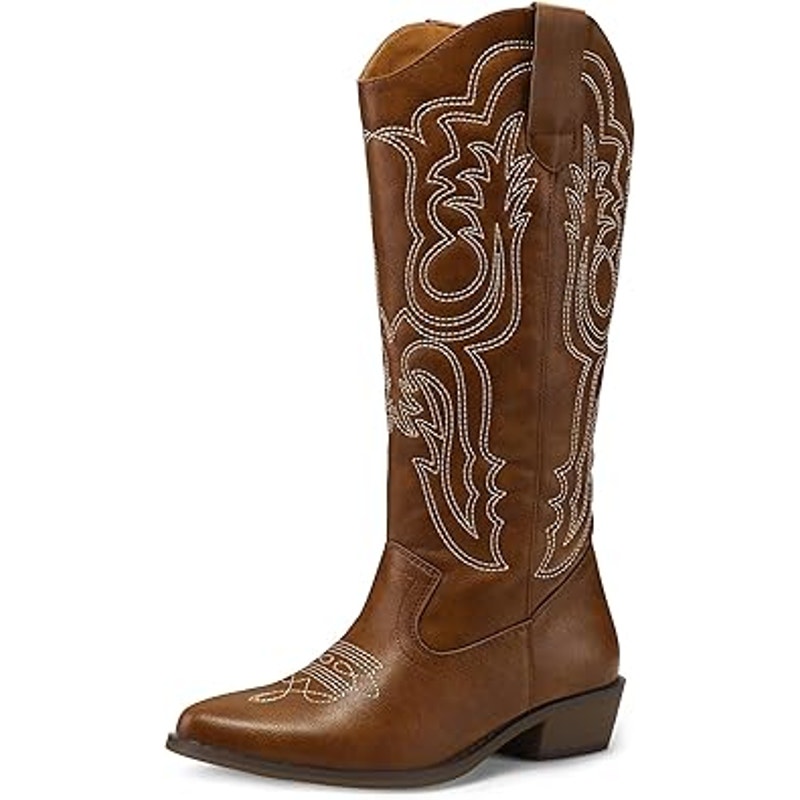 Mysoft Womens Size 9.5 Brown Embroidered 1.5" Chunky Heel Cowboy Western Boots