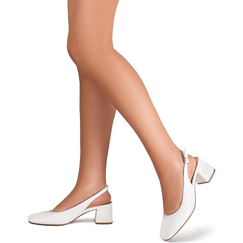 Dream Pairs Womens 9.5 White Faux Leather Low 2.5" Block Heel Slingback Shoes