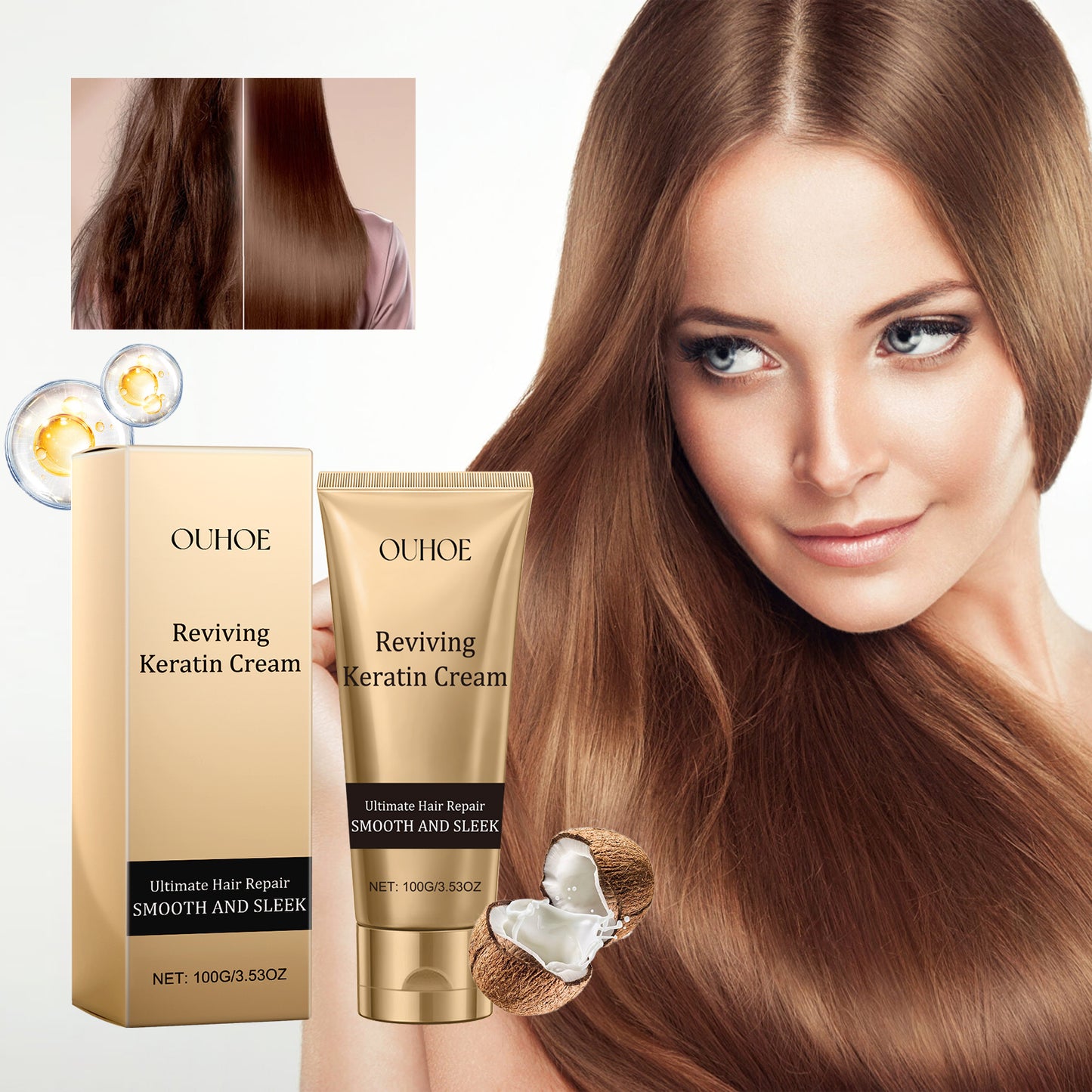 Reviving Keratin Cream, Hydrating And Moisturizing Smooth Light To Improve Dye Ironing Dry Damaged Hair Care Cream