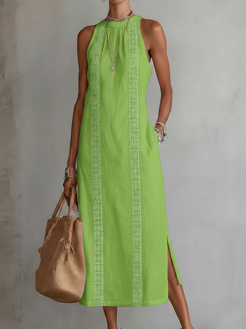 Women's Halter Neck Sleeveless Dress Lace Patchwork Holiday Style Summer Top