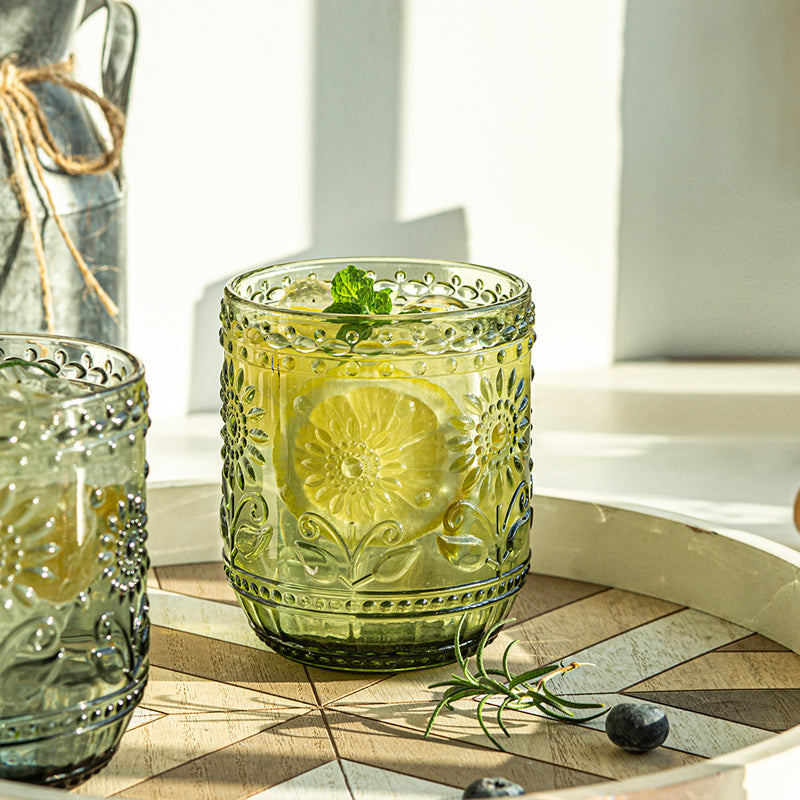 Vintage Relief Glass Cup Flower Patter