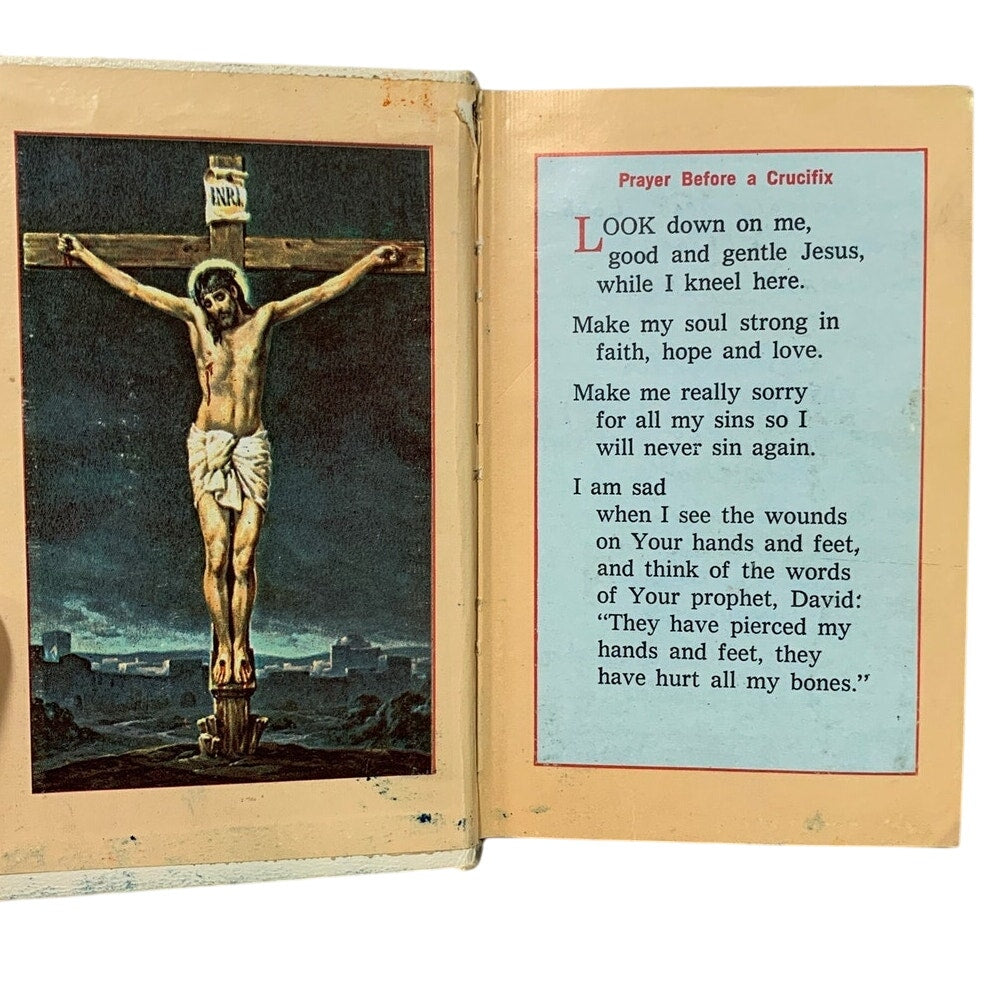 Vintage 1968 St Joseph Children's Missal Book w Plastic Praying Girl Art Work