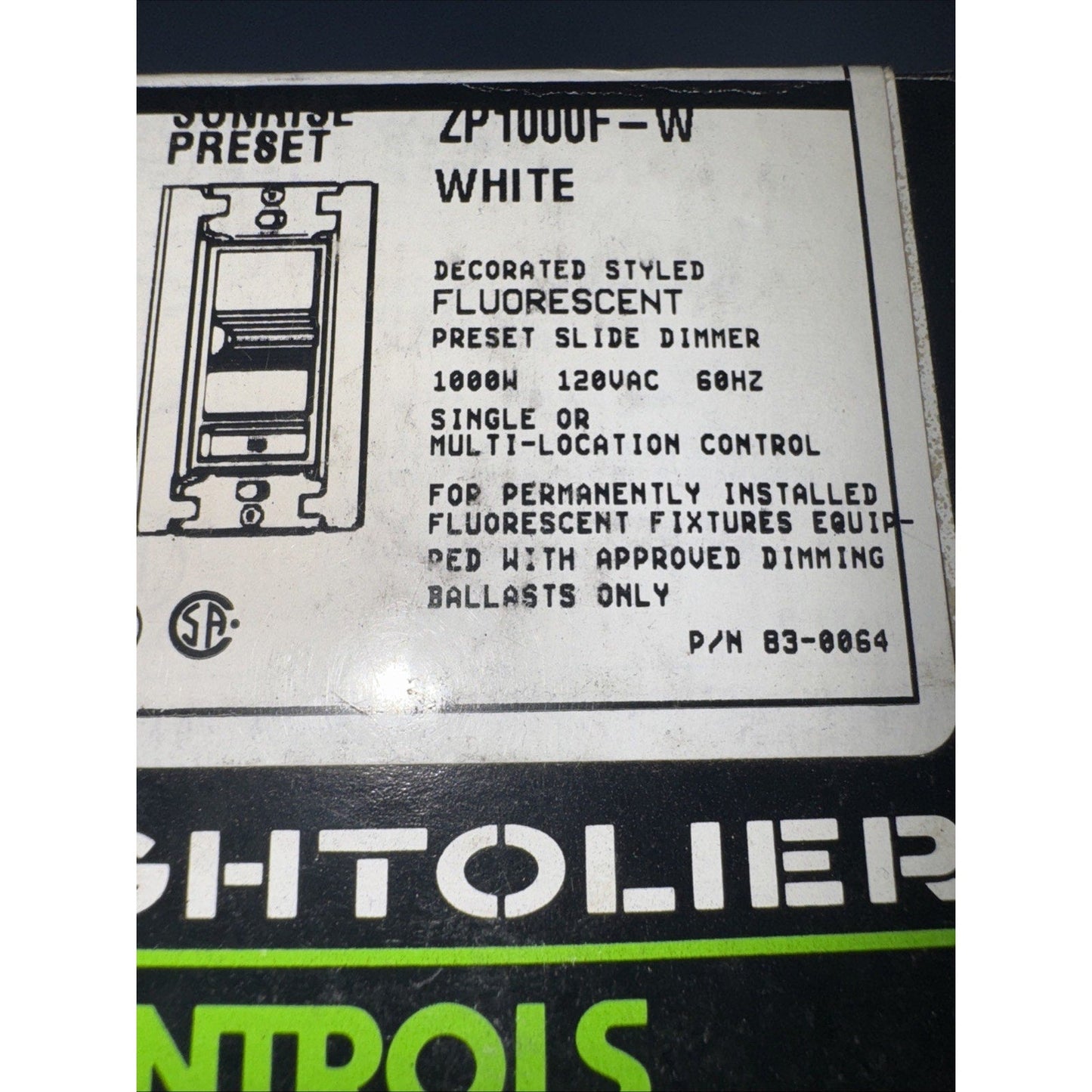 Lightolier Controls Light Dimmer ZP1000F-W Open Box(fluorescent)