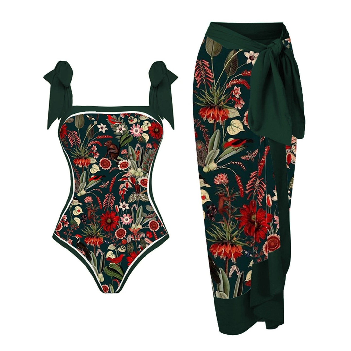 Womens Printed One-Piece Swimsuit Set