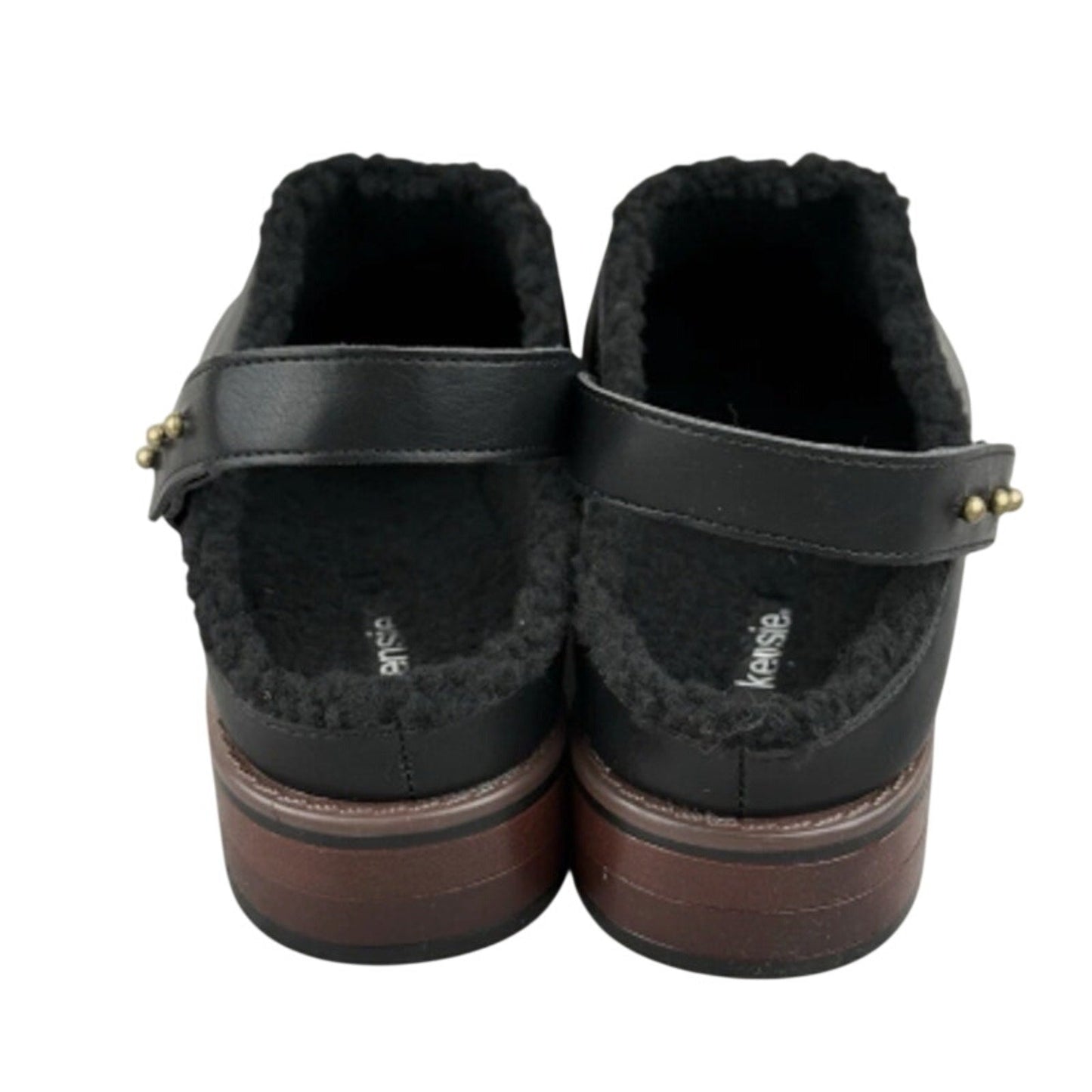 New In Box Kensie Womens Size 7 Black Faux Leather Wrylie Lined Clog Shoes