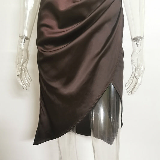 New Sexy  mint green silk Deep V Leaky Back Nightclub Dress for women