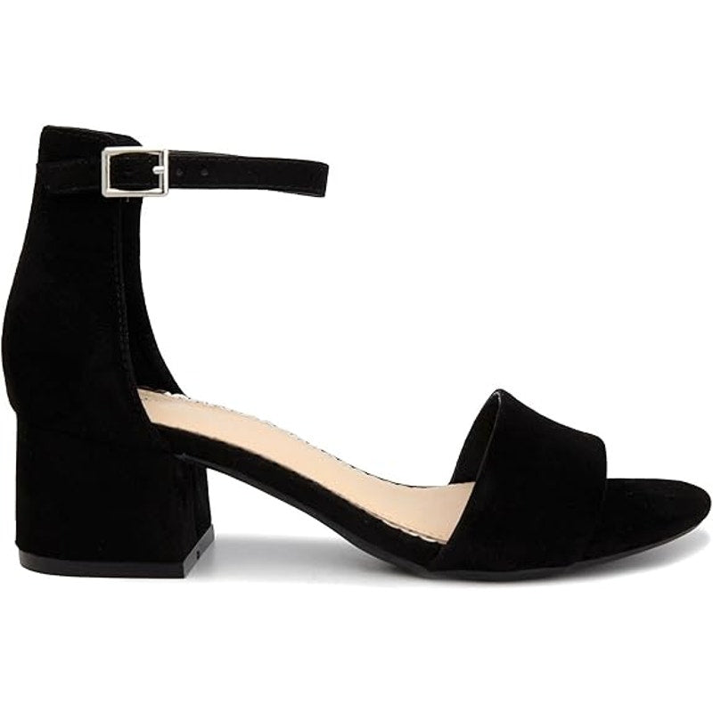 London Fog Womens Size 8 Black 2" Heels  Open Round Toe Ankle Strap Shoes
