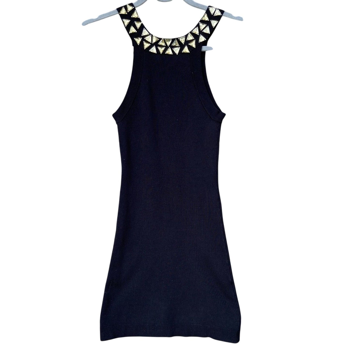 BCBG MaxAzria Womens Medium Black Sleeveless Embellished Neck Bodycon Dress