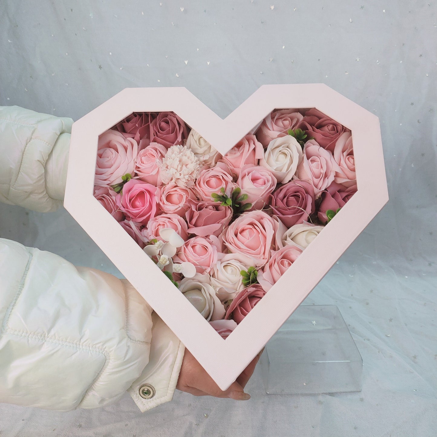 Valentine's Day Companion Romantic Roses Gift Box Open Window Transparent Diamond Heart-Shaped Gift Box
