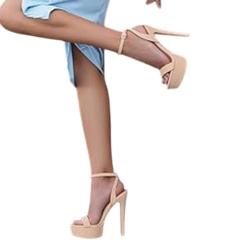 Merumote Womens Size 6.5 Tan 6" Platform Heel Open Toe Ankle Strap Sandal Shoes