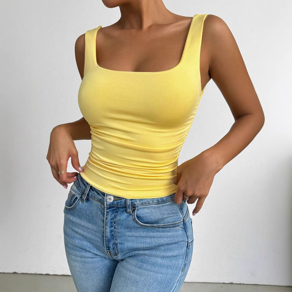 Sleeveless camisole vest with square neckline and exposed navel top