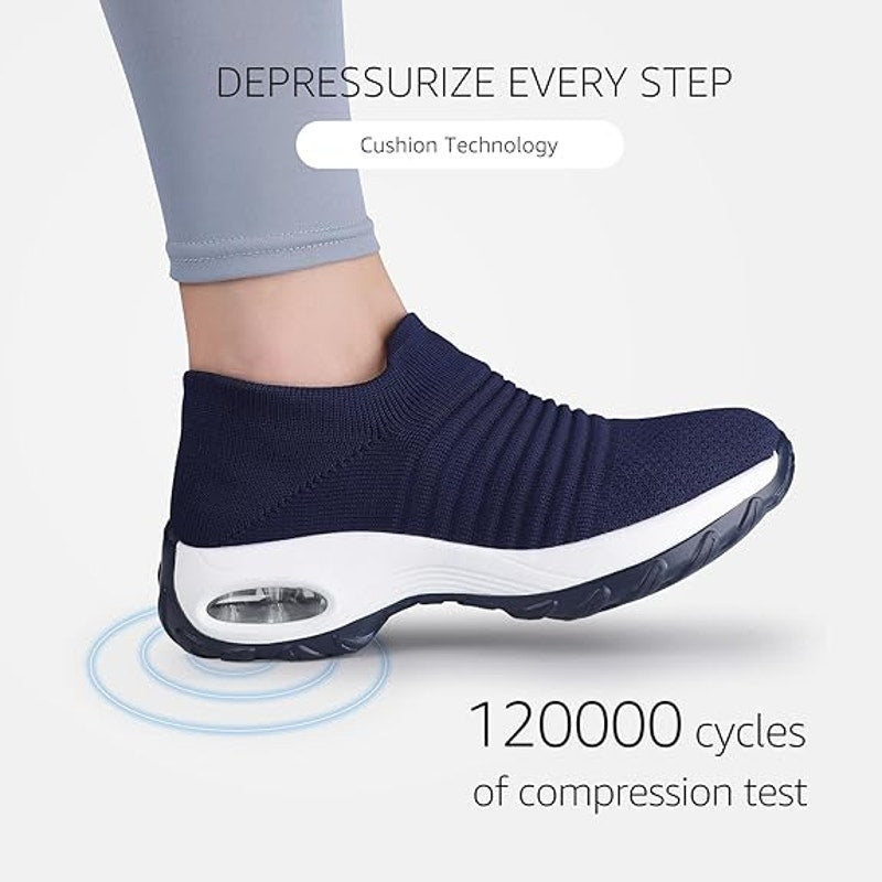 STQ Women Size 9.5 Navy Slip On Arch Support Orthopedic Breathable Mesh Sneakers