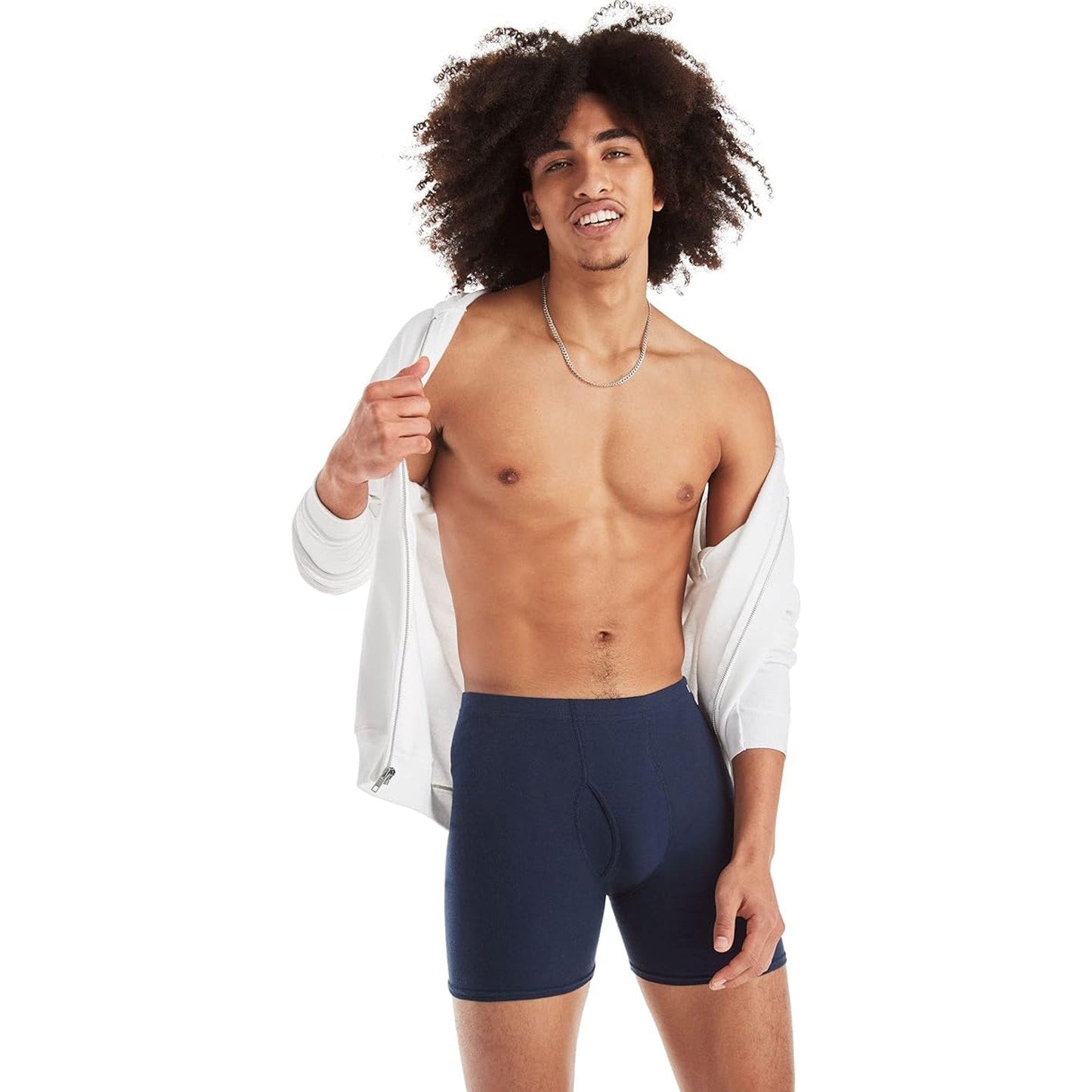 New Hanes 6 Pack Men Medium Blue Gray Black Moisture Wicking Cotton Boxer Briefs