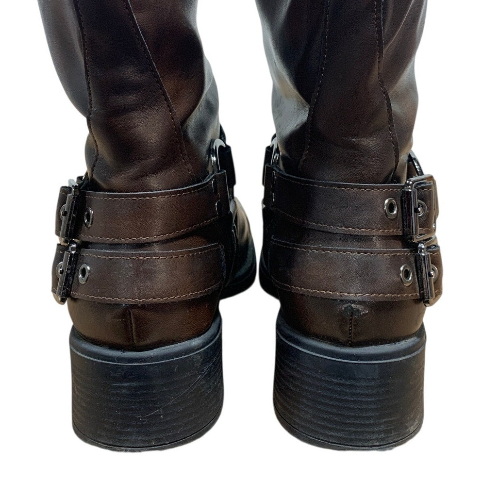 Aminugal Womens Size 9 Brown 1.5" Heels Knee High Boots Round Closed Toe Shoes