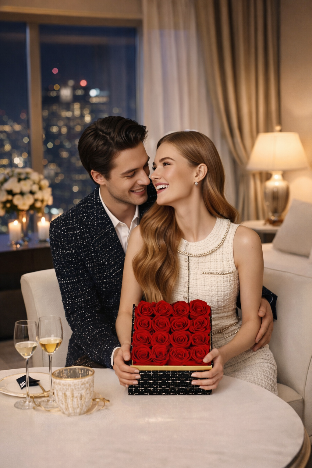 “Chic Thrills” 16 Count Preserved Rose Box, Eternal Pink / Red Forever Flowers Roses in Acrylic Box
