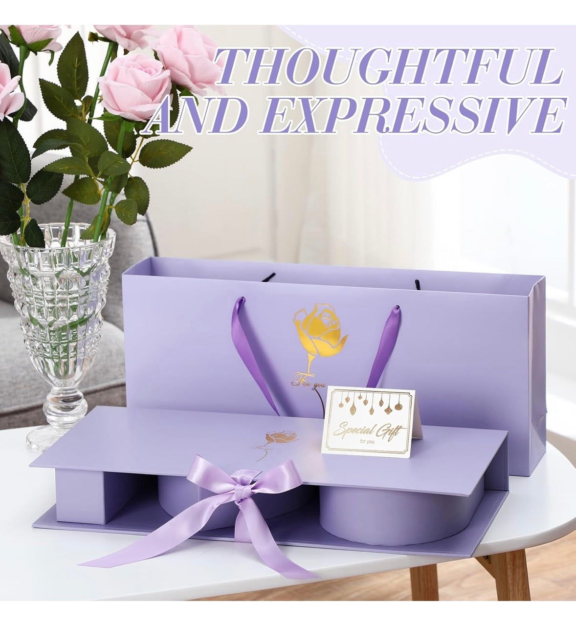 "I Love You" Box Cardboard 3 Fillable Flower Box 3 Gift Bags 3 Greeting Cards Raffia Paper Shreds for DIY Valentine's Day Wedding Bridal Shower Birthday Chocolate Gifts Packaging