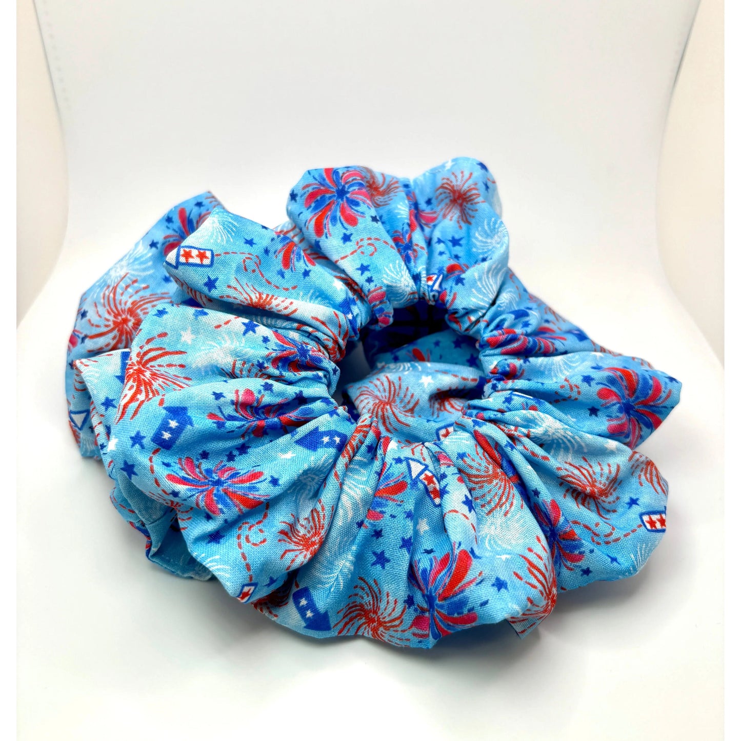 Blue Fireworks 4th of July Scrunchie