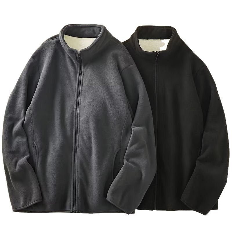 Jacket Men Winter Warm Thickened Stand-up Collar Cotton Coat Open Front Sweatshirt