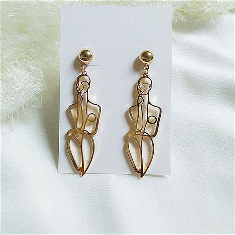 Human body contour shaped earrings, personalized exaggerated temperament earrings, fashionable and creative accessories