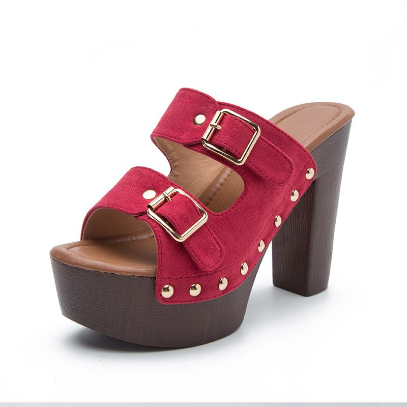 platform sandals square heel women high heel shoes ankle strao rivet mules shoes sandals
