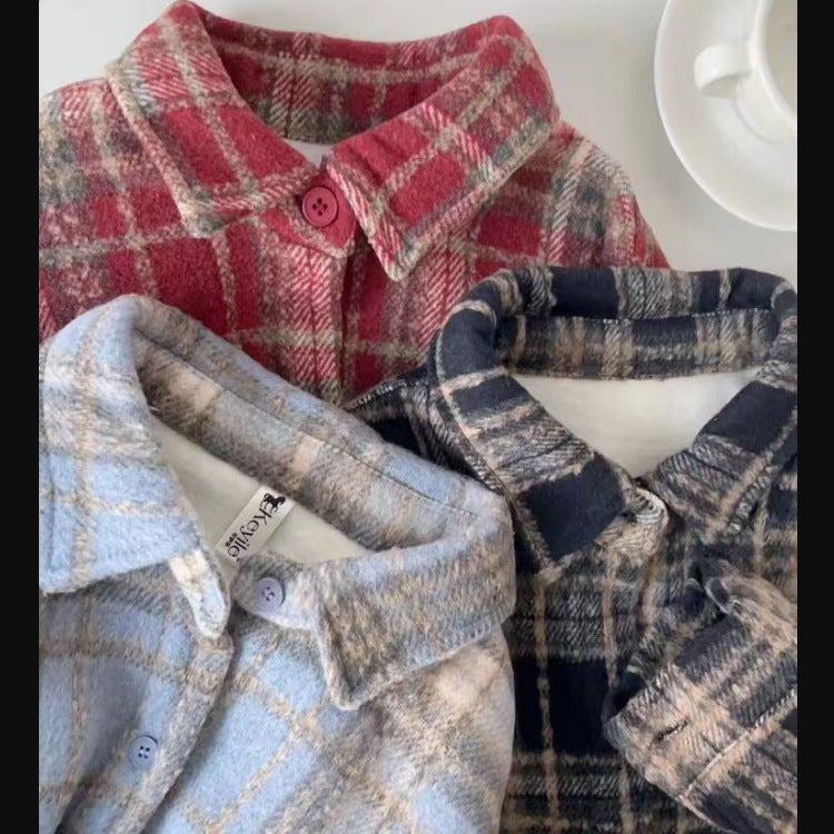 Dopamine Lazy Wine Red Brushed Plaid Shirt Women Loose Casual Slim Fit Blouse Versatile Top