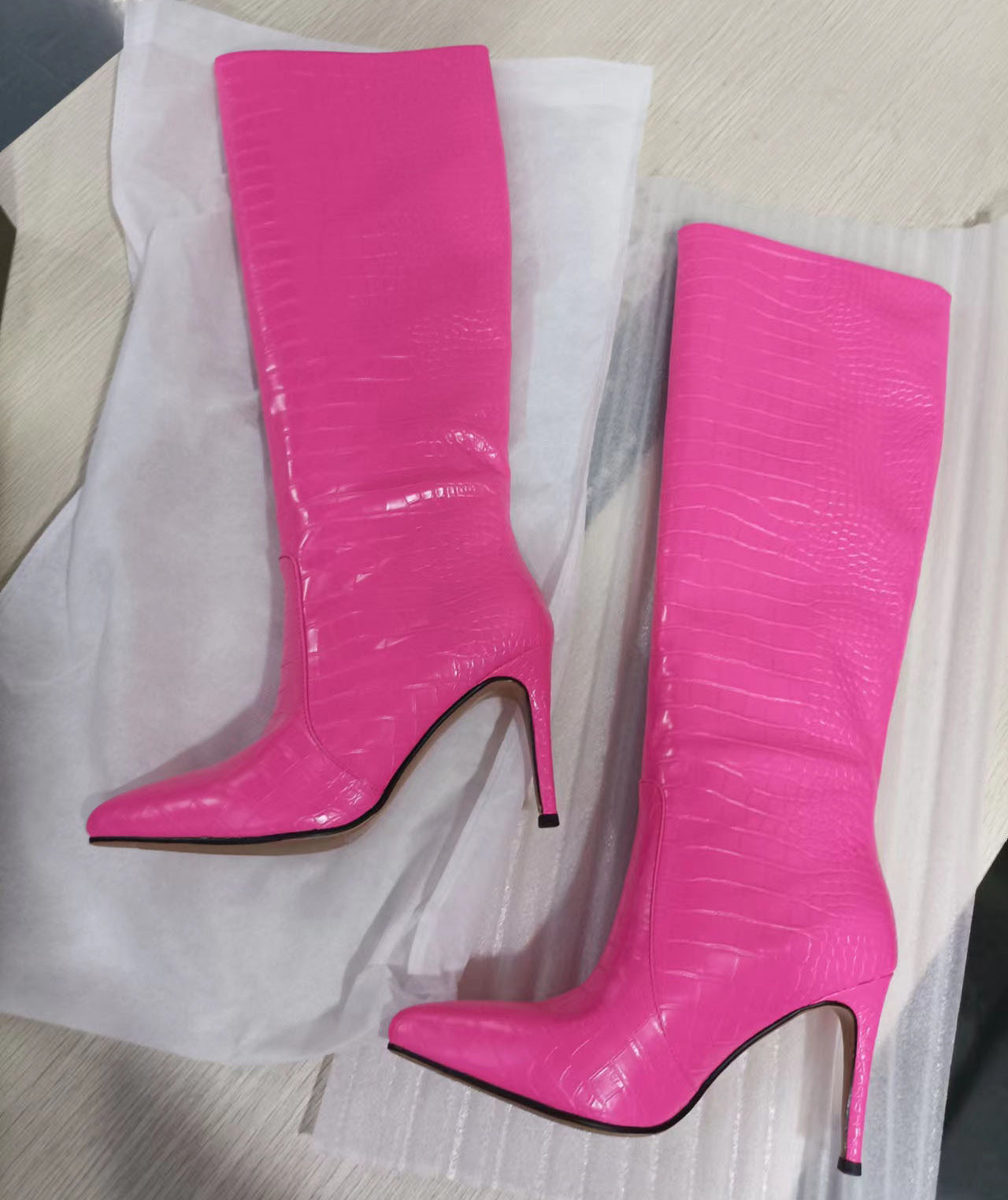 New Womens Pointed Toe Crocodile Pattern Knee Thigh Boots Stilettos High Heel Shoes Plus Size 9 Colors
