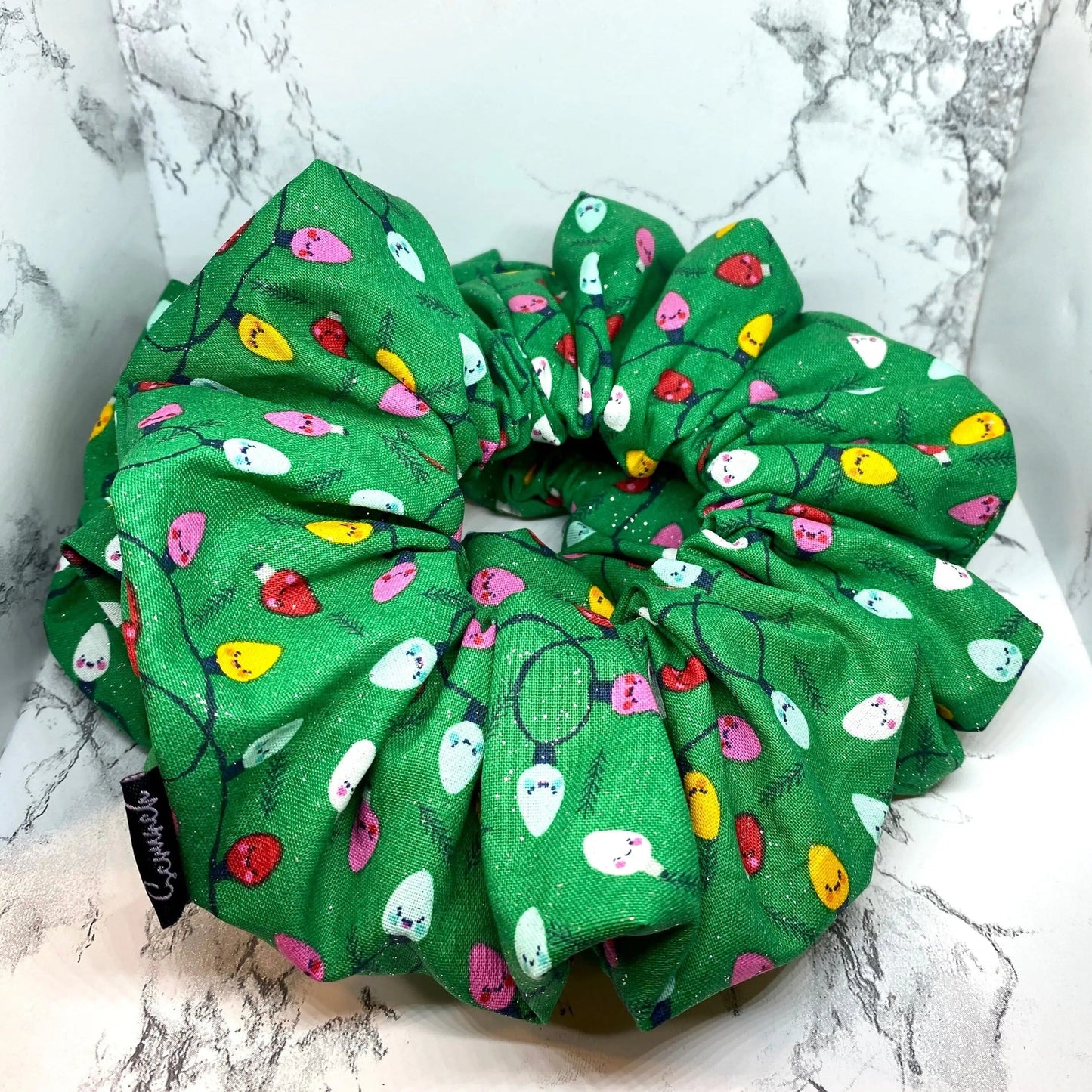 Glitter Green Christmas Lights Scrunchie