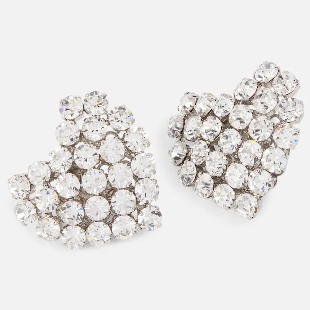 Round Crystal Heart Clip on Earrings Wedding for Women Fashion Jewelry Rhinestone Clip Earrings No Piercing Bride Gift