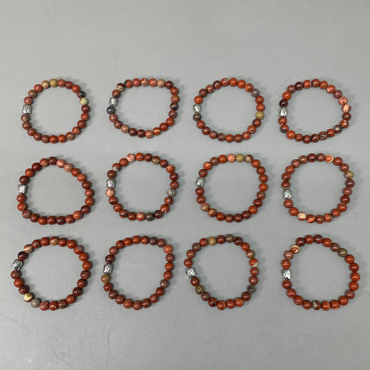 BEST WHOLESALE 12-PACK! Buddha Head Beaded Calm Jasper Crystal Bracelets 3"